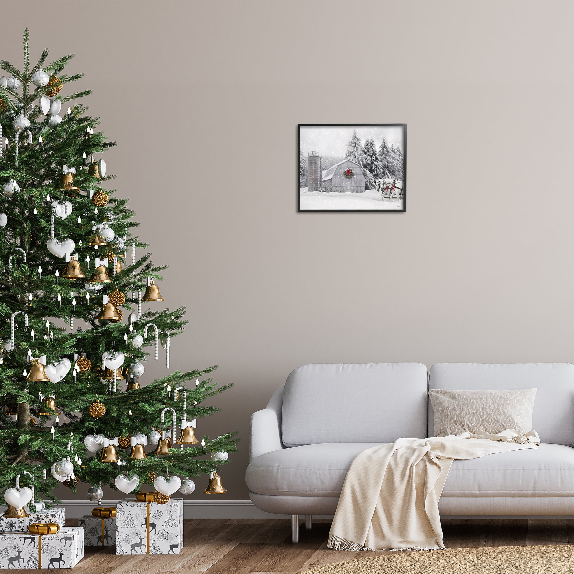Stupell Industries Snowy Barn & Horses Holiday Painting Black Framed Art Prints Wall Art, 20 x 16