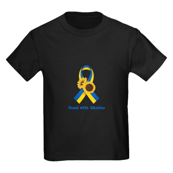 CafePress - Ukraine Support Ribbon T Shirt - Dark T-Shirt Kids XS-XL