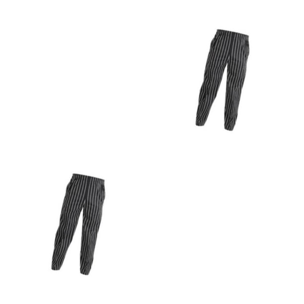 Injueey Elástico Restaurante Café Chef Camarero Pantalones Pantalones Uniforme Accs Rayado Rayas Blancas Negras 3XL 2piezas