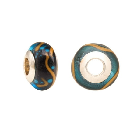 Amber Murano Glass Crystal - 4pcs Blue And Amber Abstract Beauty Large Hole Beads Murano Lampwork European Glass Crystal Charms Beads Spacers Fit Pandora Troll Chamilia Carlo Biagi Zable Snake Chain Charm Bracelets 9x14.5mm