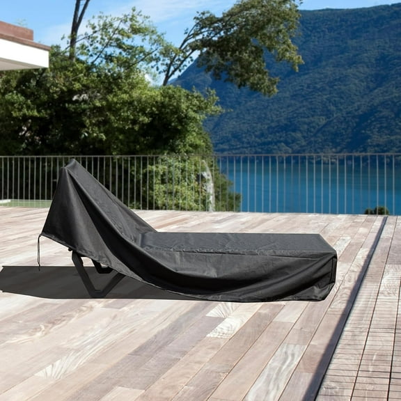 Domi Outdoor Living Chaise Lounge Chair Cover, Waterproof & Heavy Duty, 77" x 26" x 15.4", Windproof with Elastic Hem Cord, Dust & UV Protection, Black