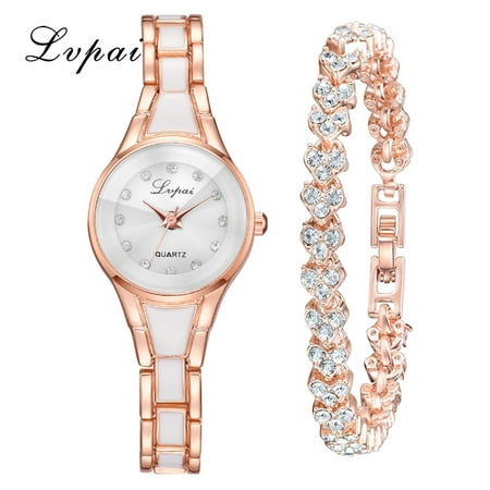 【MIARHB】2pcs/Set Fashion Simple Dial Convex Glass Watch Heart Shaped Full Drill Bracelet ( watch for women )