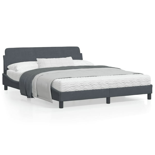 vidaXL Bed Frame with Headboard Dark Grey 152x203 cm Velvet