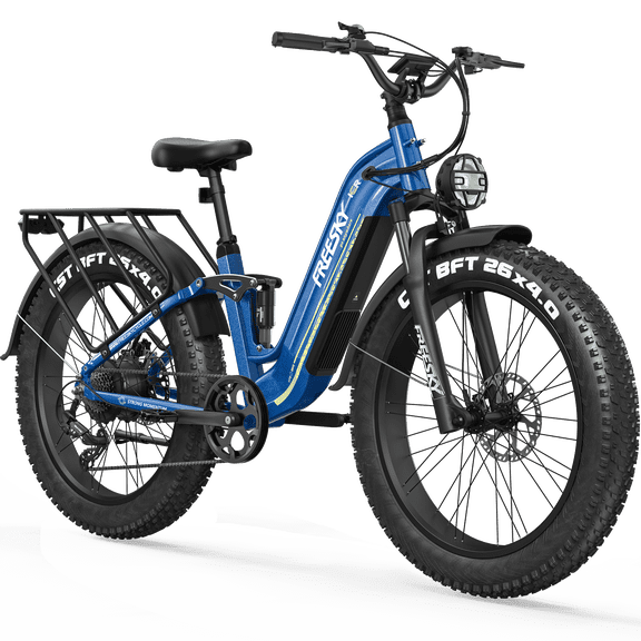 FREESKY 3000W Electric Bike for Adults 105mile Long Range Step-Thru Ebike Motor 37MPH Dirt E Bike 25Ah Removable Samsung Battery 26'' Fat Tire Electric Bicycle Full Suspension for Commute Mountains