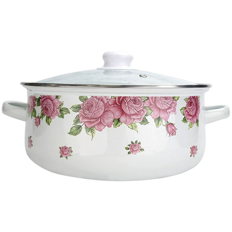 SOUJOY Enamel Stockpot with Lid, 2.8 Quart Retro Cooking Pot, Vintage  Floral Stew Bean Simmer Pot with Handle, Kitchen Soup Pot, Safe for  Induction