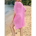 thumbnail image 4 of DAKIMOE Womens Swimsuit Cover Up Summer Casual Crochet Hollow Out Coverup Short Sleeve Bathing Suit Bikini Swimwear Beach Dress, Rose Red, 4 of 5