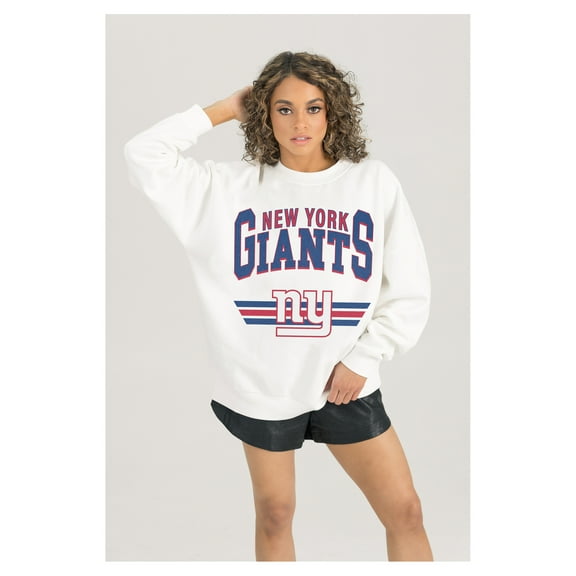 Women's Gameday Couture White New York Giants Swift Strike Premium Oversized Fleece Pullover Sweatshirt
