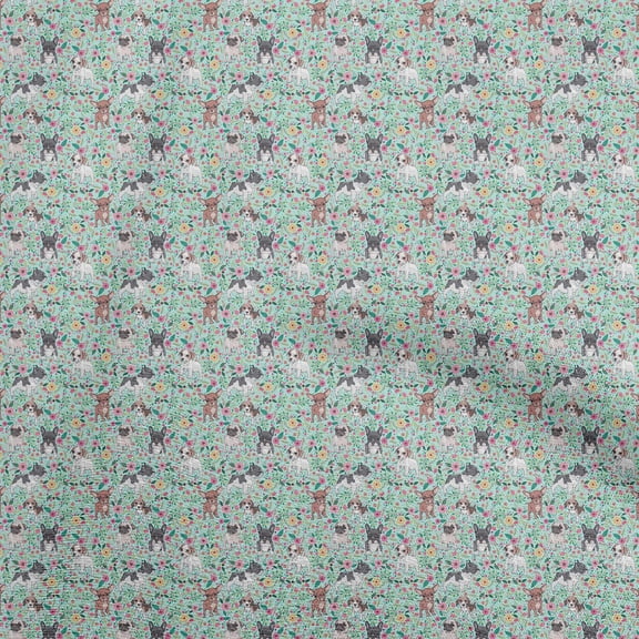 oneOone Polyester Spandex Dusty Teal Green Fabric Dog Sketch Dress Material Fabric Print Fabric By The Yard 56 Inch Wide