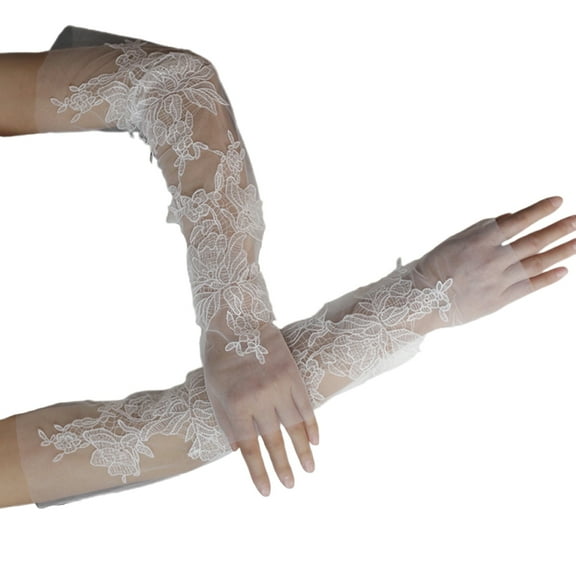 Adjustable Long Sleeve Bridal Accessories Embroidered Tulle Cuffs Suitable For Multiple Arm Sizes