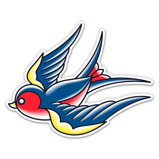 Blue Swallow Classic Tattoo Style - 3" Vinyl Sticker - For Car Laptop Water Bottle Phone - Waterproof Decal