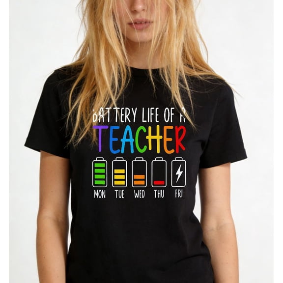 Colorful Battery themed Graphic for Teachers Funny Work life Balance Casual Tee print T Shirt
