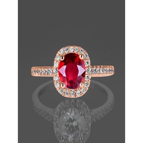 Limited Time Sale: 1.25 Carat Red Ruby and Diamond Engagement Ring in 10k Rose Gold for Women on Sale