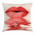 thumbnail image 1 of Lips Throw Pillow Cushion Cover, Female Figure Blowing Kisses over Water and Reflection Closeup Image, Decorative Square Accent Pillow Case, 20" X 20", Off White and Dark Coral, by Ambesonne, 1 of 2