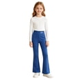 thumbnail image 2 of Girls High Waist Heart Embroidery Flared Yoga Pants, Elastic Stretch Solid Color Kids Bell Bottom Trousers for Spring Autumn Daily Casual Dance Sport Wear(Blue,9-10 Years), 2 of 4