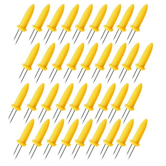 36 Pack Stainless Steel Corn Cob Holders, Corn on the Cob Skewers for Bbq, Double Fork Sweet Corn Seat, Durable Anti-scald Corn on the Cob Holders with Storage Box for Home Cooking Forks(Yellow Grip)