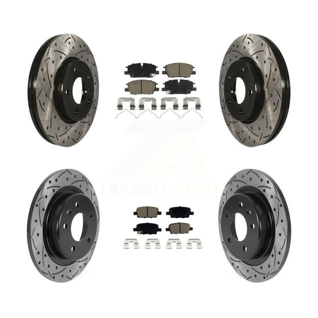 Transit Auto Front Rear Coated Drilled Slotted Disc Brake Rotors and Ceramic Pads Kit for Car 2020 2022 Chevrolet Malibu with Manual Parking KDC-101196