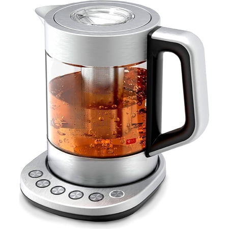 Electric Tea Kettle With Infuser for Loose Leaf, No Plastic In Contact With Water, Hot Tea Maker with Temperature Control, Automatic Shut Off, 1.5L Borosilicate Glass