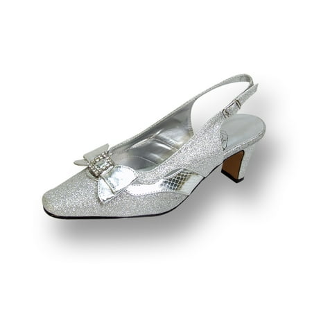 

FLORAL Pearl Women s Wide Width Evening Dress Shoes for Wedding Prom & Dinner SILVER 8.5
