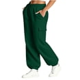 thumbnail image 5 of ZHYou No Boundarie Fleece Sweatpants for Women Casual Soft Stretch High Waist Cuffed Leg Loose Fall Winter Pants with Pockets,Army Green,Size 2XL, 5 of 7