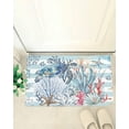 thumbnail image 4 of Shag Bath Rugs Ocean Sea Turtle Coral Summer Nautical Coastal Plush Soft Fluffy Doormat Floor Carpet,Non-Slip Living Room Bedroom Kitchen Entryway Door Mats Beach Shell Blue Stripes, 4 of 6