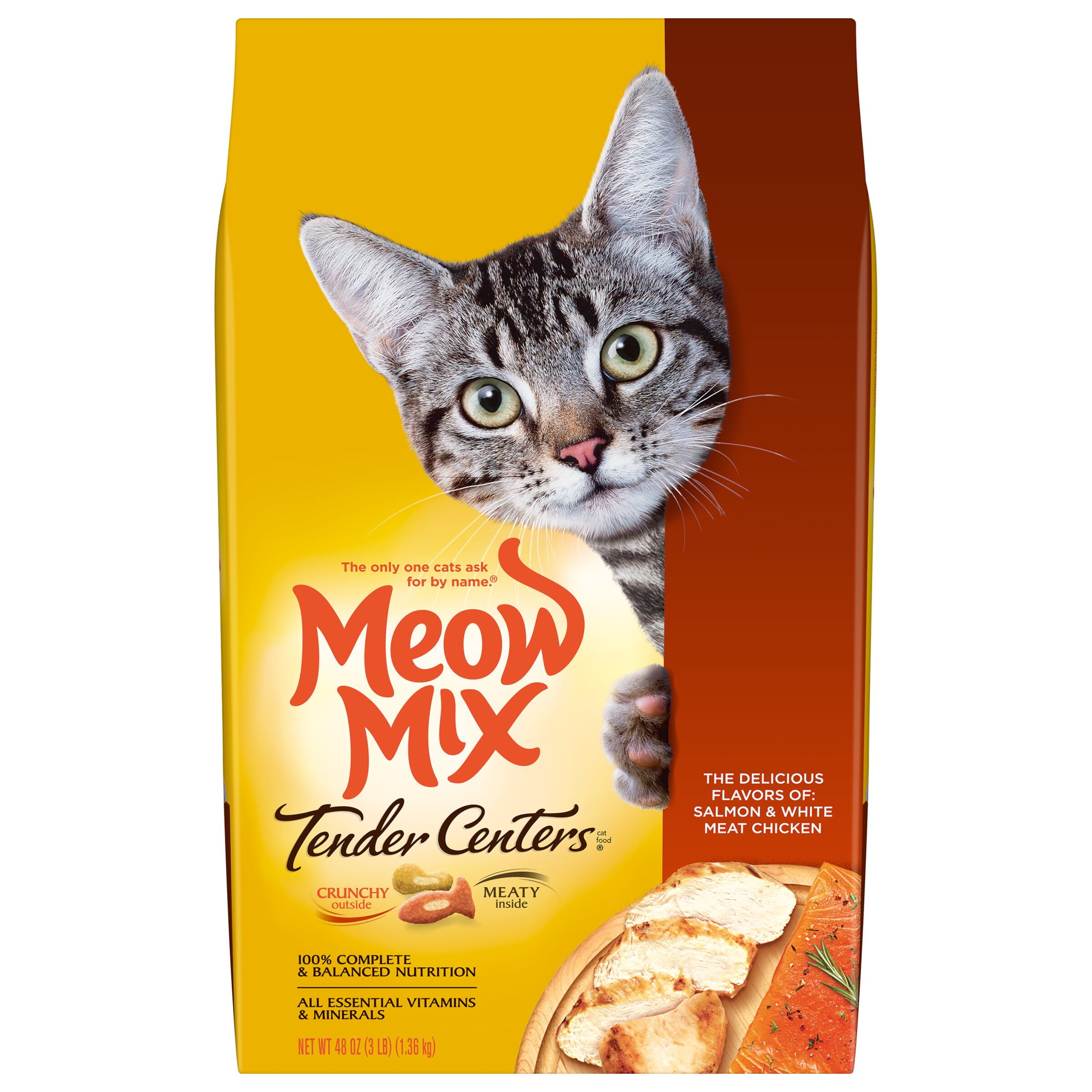 Meow Mix Tender Centers Salmon & White Meat Chicken Flavors Dry Cat Food, 3-Pound Bag