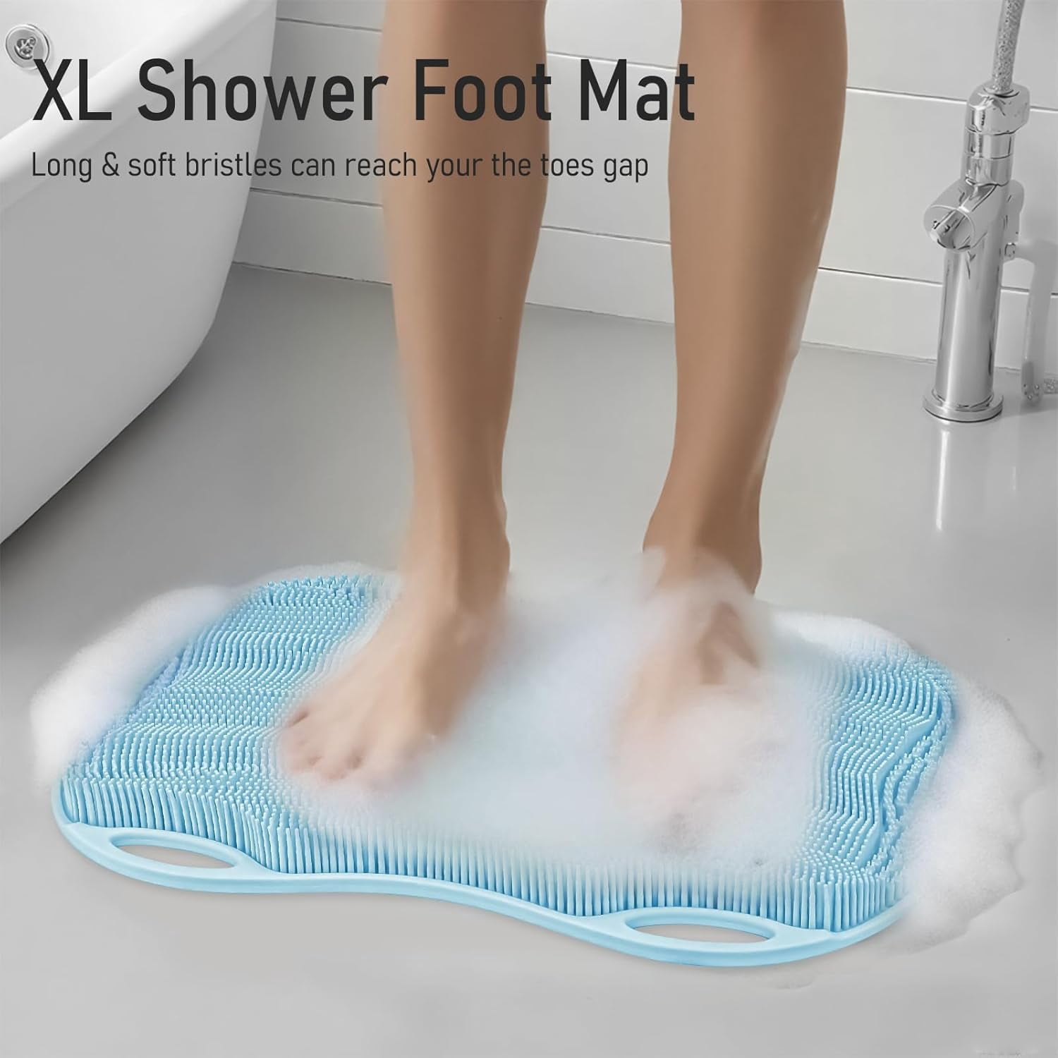 Foot Scrubber Mat Large Feet Scrubber in Shower + Pumice Stone 2 Pack for Shower Floor Bathtub Back Scrubbing Dead Skin Care, Foot Spa Bath 3D Brush Exfoliating Massager Non-Slip Cleaner Pad, Blue