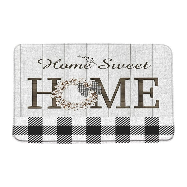 Black White Buffalo Check Bath Mat Rustic Home Sweet Home Floral Wood