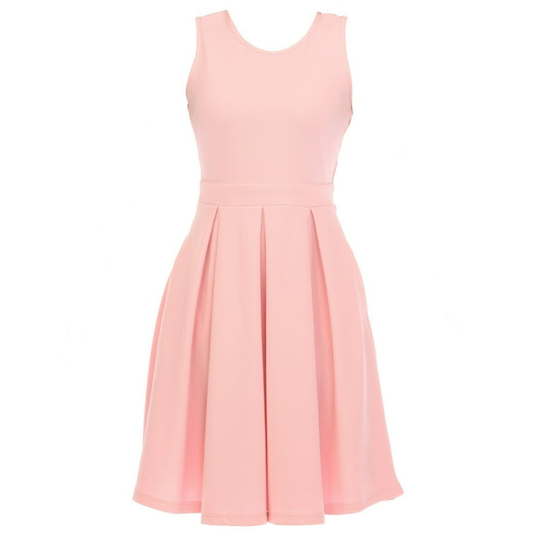 White Mark Women's Solid Fit and Flare Dress, Lilac