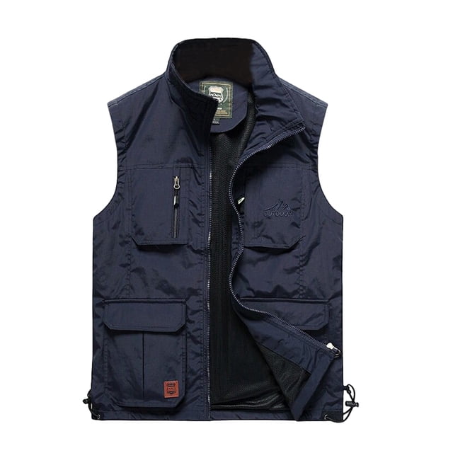 UKAP Mens Fishing Vest Sleeveless Jacket Outdoor Regular Fit Holiday Cargo Navy Blue XL