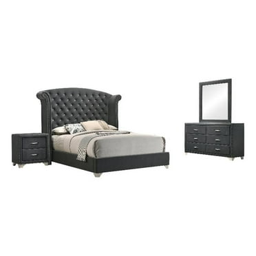 Pemberly Row 4-Piece Contemporary Velvet Eastern King Bedroom Set in Gray