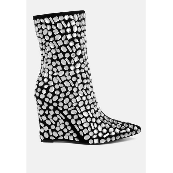Trend Titan Diamante Slim Wedge Heel Boots