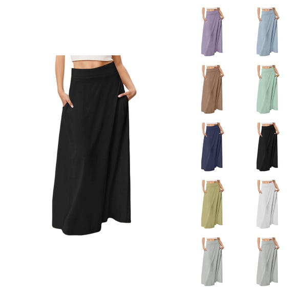 Maxi Boho Skirts for Women Summer High Waisted Casual Straight Lightweight Long Flowy Skirt with Pockets