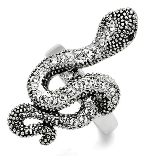Alamode 3W236-8 Bague en Laiton Rhodié pour Femmes avec Cristal de Qualité Supérieure en Jet - Taille 8