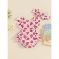 thumbnail image 3 of Aojekbee Baby Girls Summer Romper Flying Sleeve Tiered Ruffle Floral Romper with Headband, 3 of 10