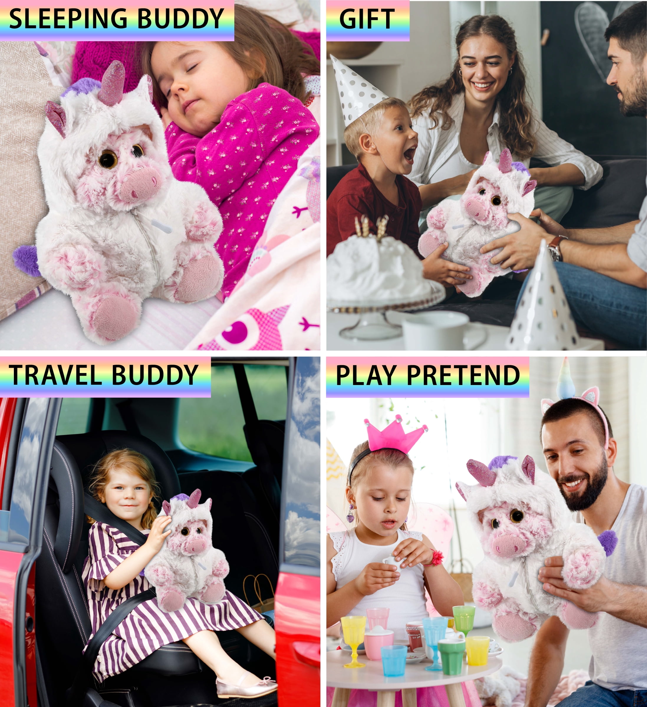 DolliBu Sitting Pig Unicorn Plush Stuffed Animal Toy - Super Soft Pigcorn Dress Up with Removable Plush Unicorn Outfit, Cute Fantasy Wildlife Gift - 9 Inch