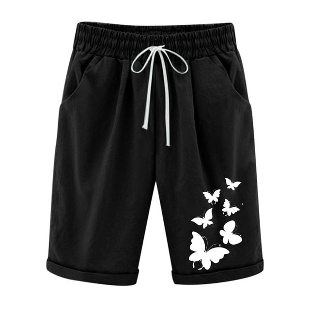 CHGBMOK Short en Coton et Lin Imprimé Taille Haute pour Femme, Décontracté, Été, Grande Taille, Liquidation