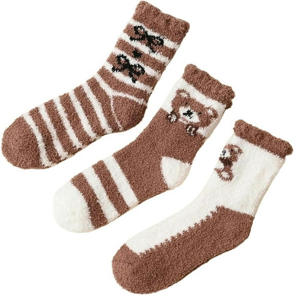 Jtbuh XLY 1/2/3 Pairs Women Thermal Fluffy Socks Winter Snow Socks Warm Color Crew Ladies Floor Sleep Socks