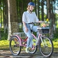 thumbnail image 3 of 26" Adult Tricycle Bike with 7 Speed Gear Front & Rear Basket Pink White, 3 of 9