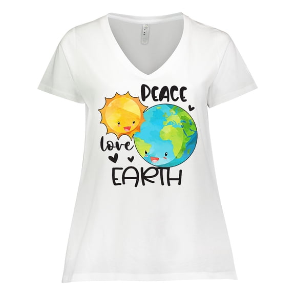 Inktastic Earth Day Peace Love Earth Women's Plus Size V-Neck T-Shirt
