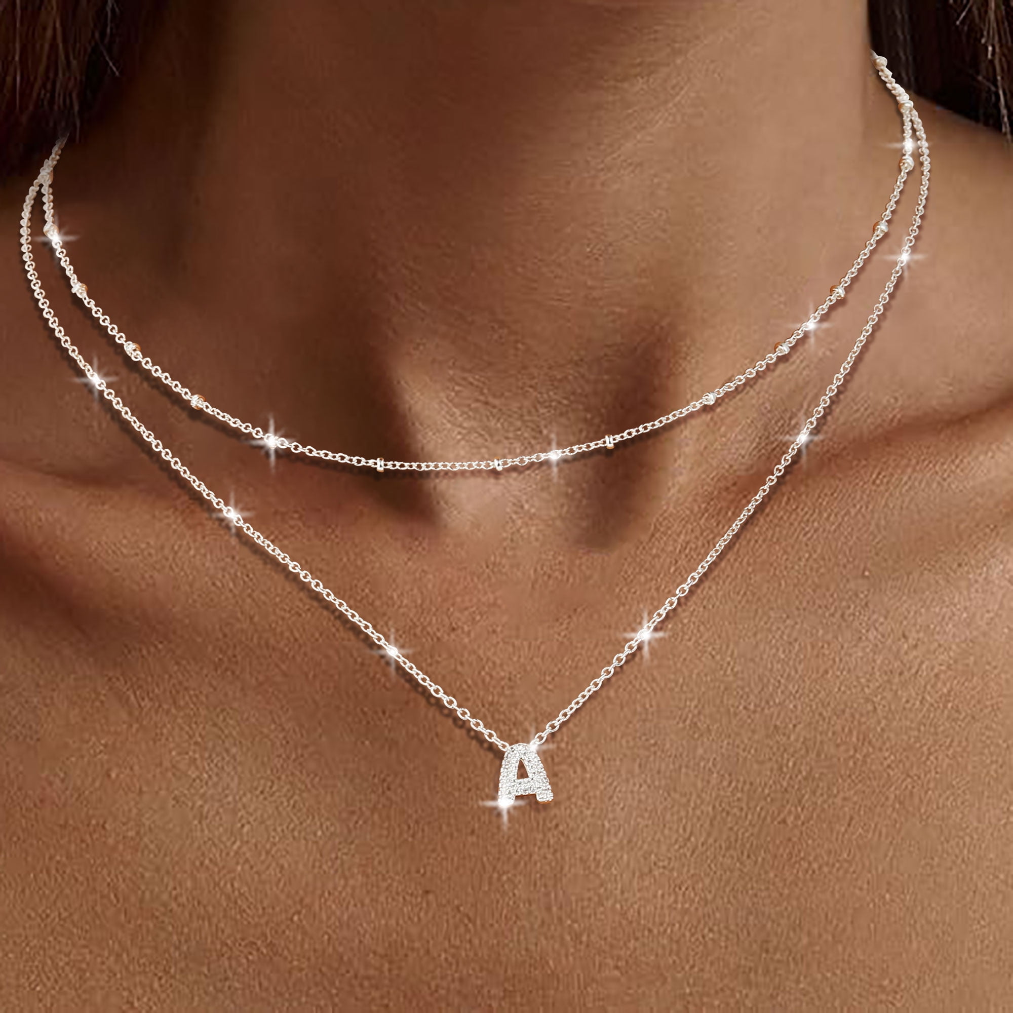 APSVO S925 Sterling Silver Plated Initial Necklaces for Women Girls CZ Letter A Necklace Set Birthday Graduation Jewelry Gifts Teen Her Wife Mom Girlfriend Female Adults Kids Ideas