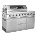 thumbnail image 4 of 96-Inch 6-Burner 85000 BTU Deluxe Stainless Steel Gas Outdoor Kitchen Bar Barbecue Island Grill  + Wine Cooler Compact Refrigerator + Rotisserie + Granite Countertops + Storage Cabinets & Drawers, 4 of 31