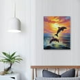thumbnail image 3 of COMIO Dolphin Ocean Decor Wall Art Coastal Nautical Painting Sunset Scenery Wall Art Dolphin Sunset Pictures Framed Artwork for Living Room Bedroom Bathroom, 3 of 4