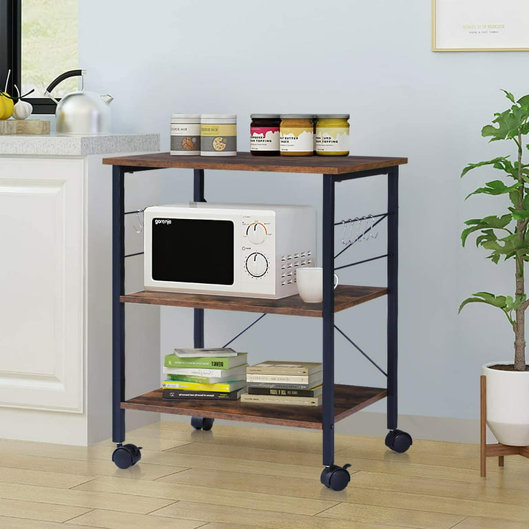 Kitchen Stand Microwave Cart 23.7'' for Small Space, Coffee Bar Table  3-Tier Rolling Utility Microwave Stand on Wheels, Coffee Cart with Storage  Bakers Rack, Black Board+Black Metal Frame 
