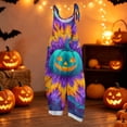 thumbnail image 2 of Halloween Womens Jumpsuits Plus Size Boho Holiday Womens Romper Sleeveless Halloween Pumpkin Jumpsuits Rompers Casual Loose Adjustable Strap Overalls for Women Purple 3XL, 2 of 8