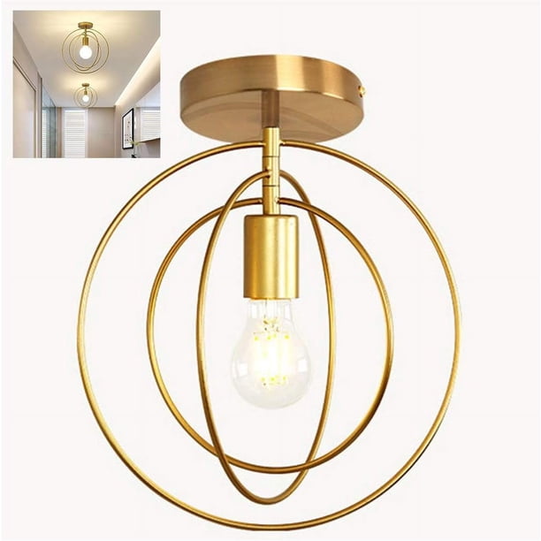 Lámparas de techo rústicas empotradas, fácil instalación para restaurantes, cafeterías, lofts, decoración, pantalla de lámpara redonda con forma de jaula de metal duradera y segura, base E27,
