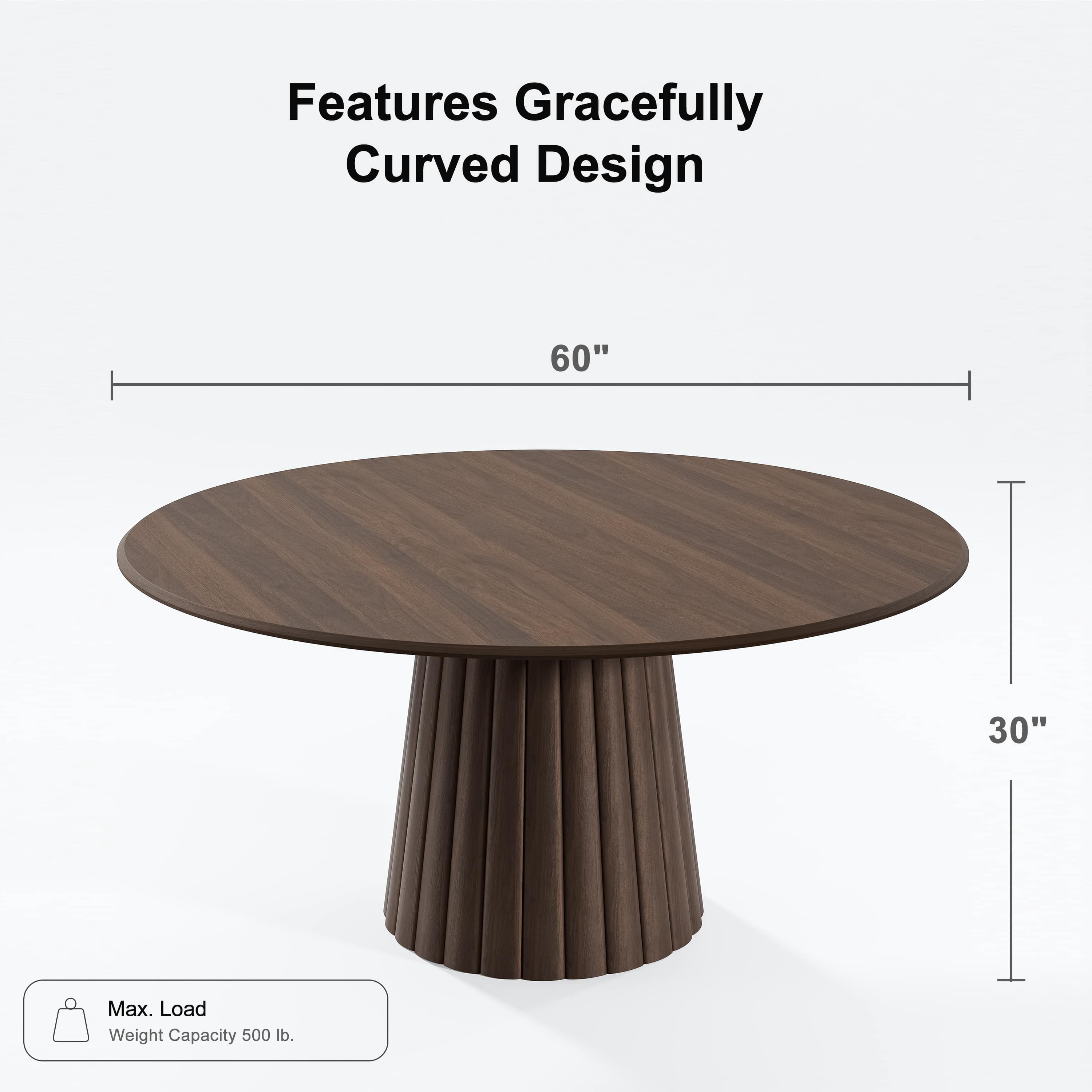60 in. Soild Wood Walnut Dining Table Round Kitchen Table