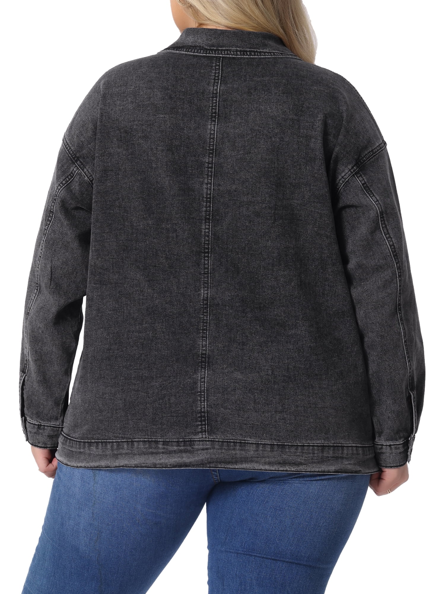 DARING DIVA Women's Plus Long Sleeve Vintage Denim Jacket 3X Dark Gray