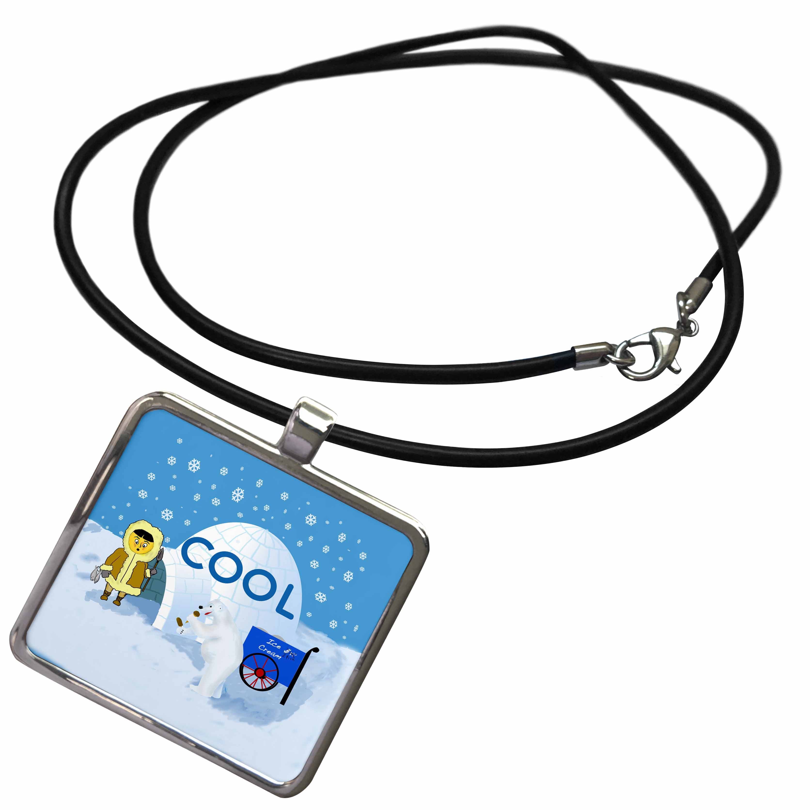 3dRose Cool cartoon. Igloo and polar bear selling ice cream confront  Eskimo. - Necklace with Pendant (ncl_262908_1) 