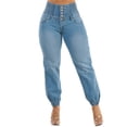 thumbnail image 6 of Moda Xpress Women's Juniors Butt Lift 5 Button Spandex Waist Jogger Jeans Light Wash 10920X, 6 of 9