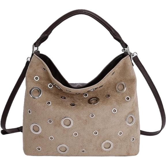 SPEKSEE Suede Hobo Bag for Women Studded Grommet Crossbody Tote Vintage Slouchy Shoulder Handbag Stylish Fall Purse